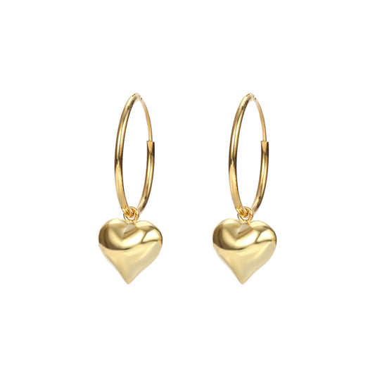 Heart Shaped Chunky Hoop Earrings - 18K Gold Plated