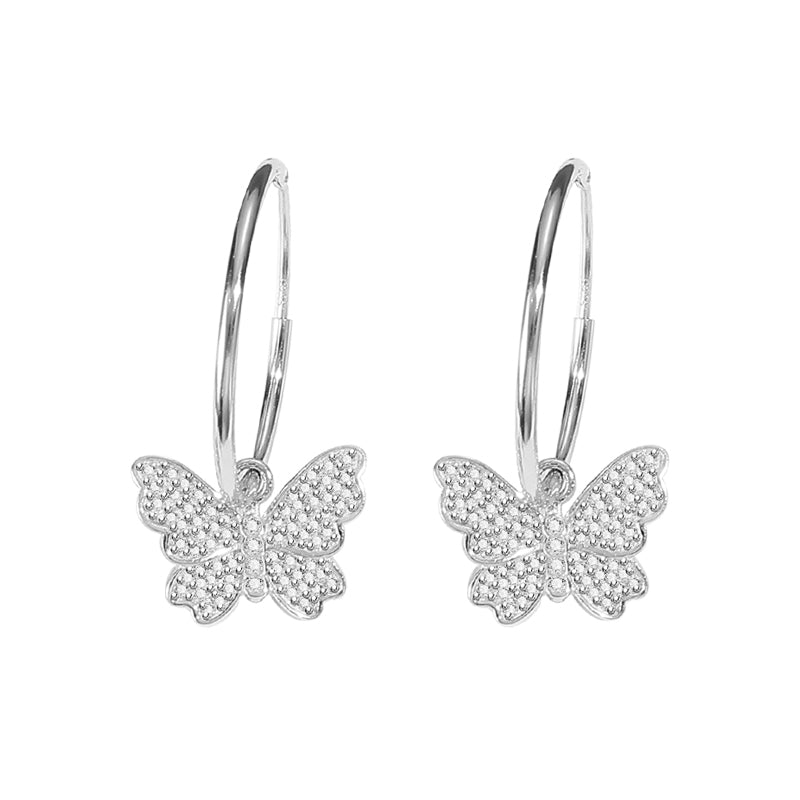 Dainty Diamond Studded Butterfly Hoop Earrings