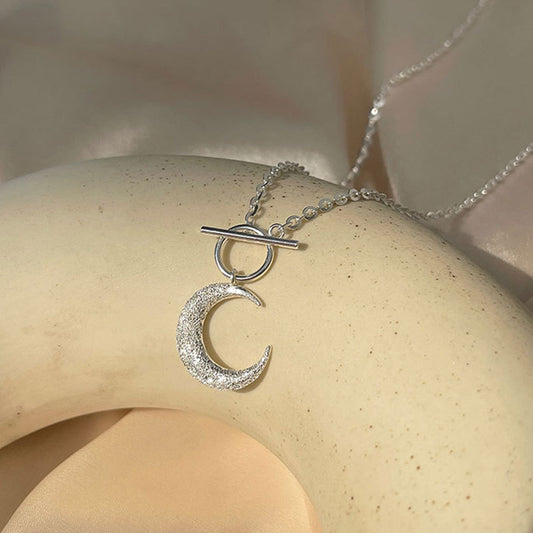 Sand Blasted Moon Pendant Necklace