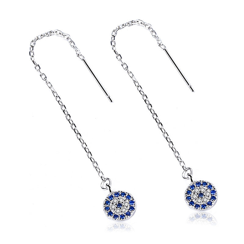 Blue Evil Eye Threader Earrings (Sui Dhaaga)