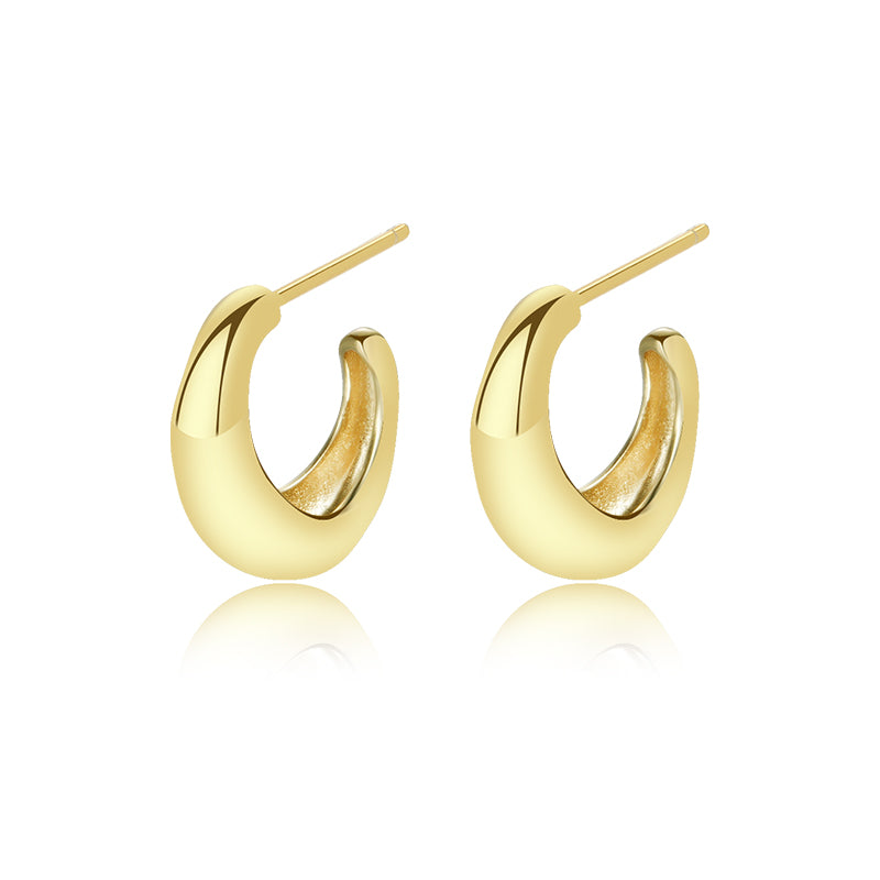 C Shaped Bold Hoops  - 18K Gold Plated