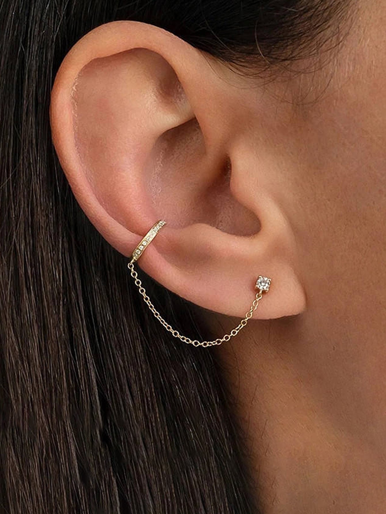 Tassel Drop Cuff & Stud Earrings (Single Ear)