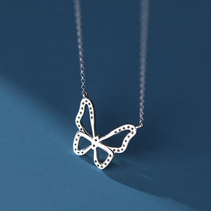 Dainty Diamond Studded Butterfly Pendant Necklace