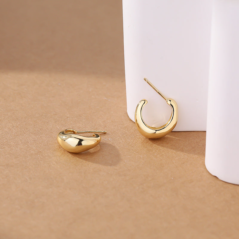 C Shaped Bold Hoops  - 18K Gold Plated