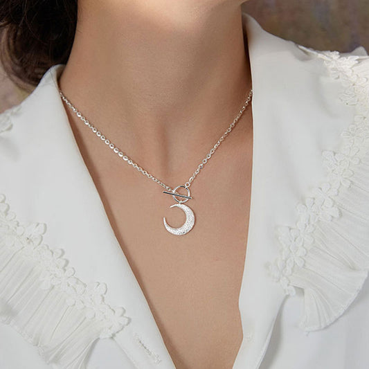 Sand Blasted Moon Pendant Necklace