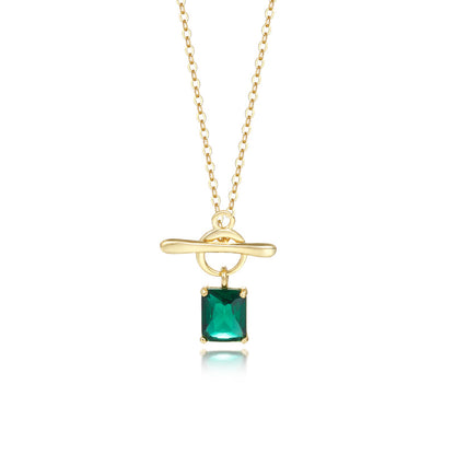 Emerald Lock Pendant Necklace - 18K Gold Plated