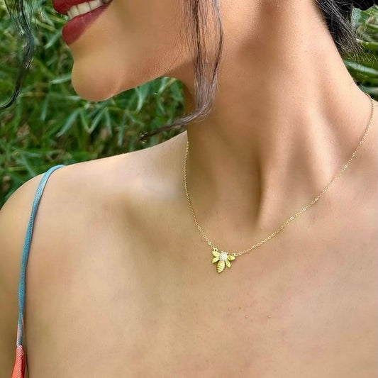 Honey Bee Pendant Necklace - 24K Gold Plated