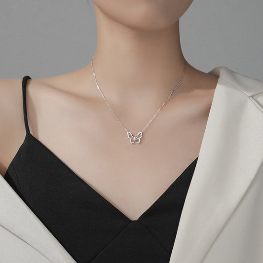 Dainty Diamond Studded Butterfly Pendant Necklace