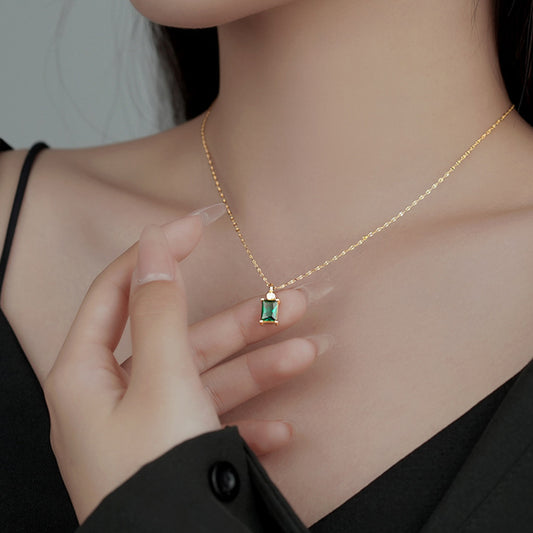 Emerald Cut Pendant Necklace - 18K Gold Plated