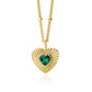 Emerald Heart Pendant Necklace with Beads Chain - 18K Gold Plated