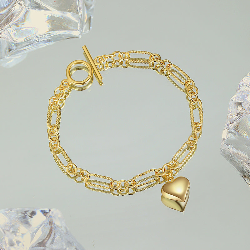 Chunky Heart Link Bracelet - 18K Gold Plated