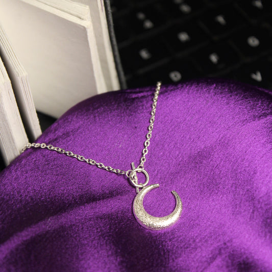 Sand Blasted Moon Pendant Necklace