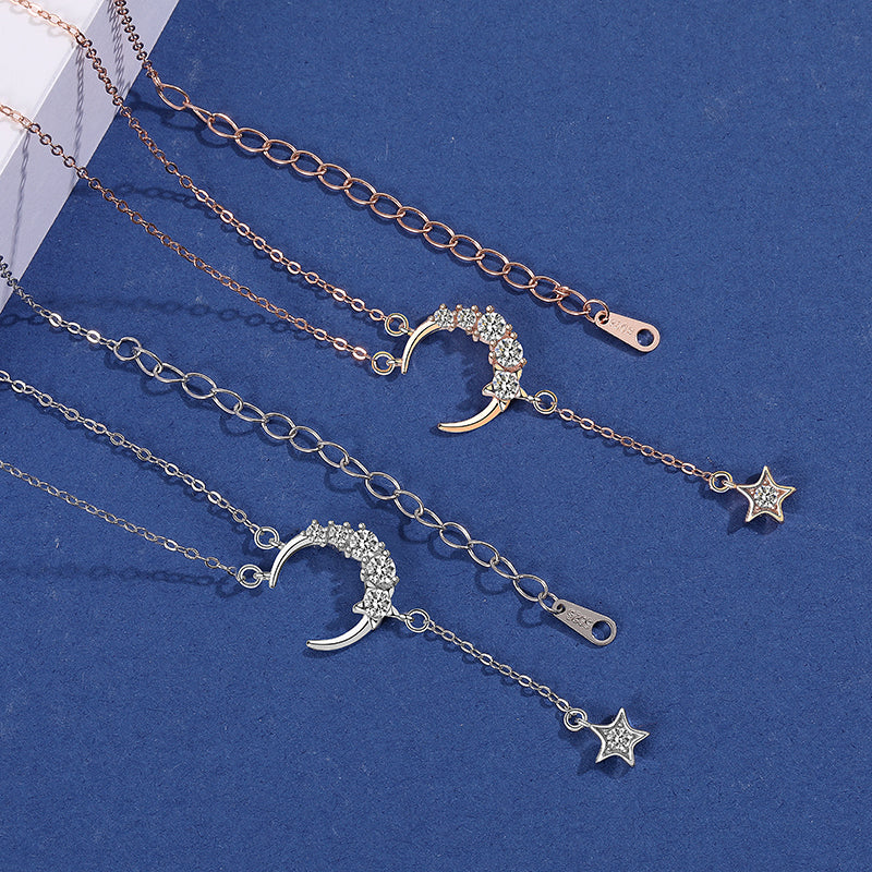 Moon Star Drop Pendant Necklace