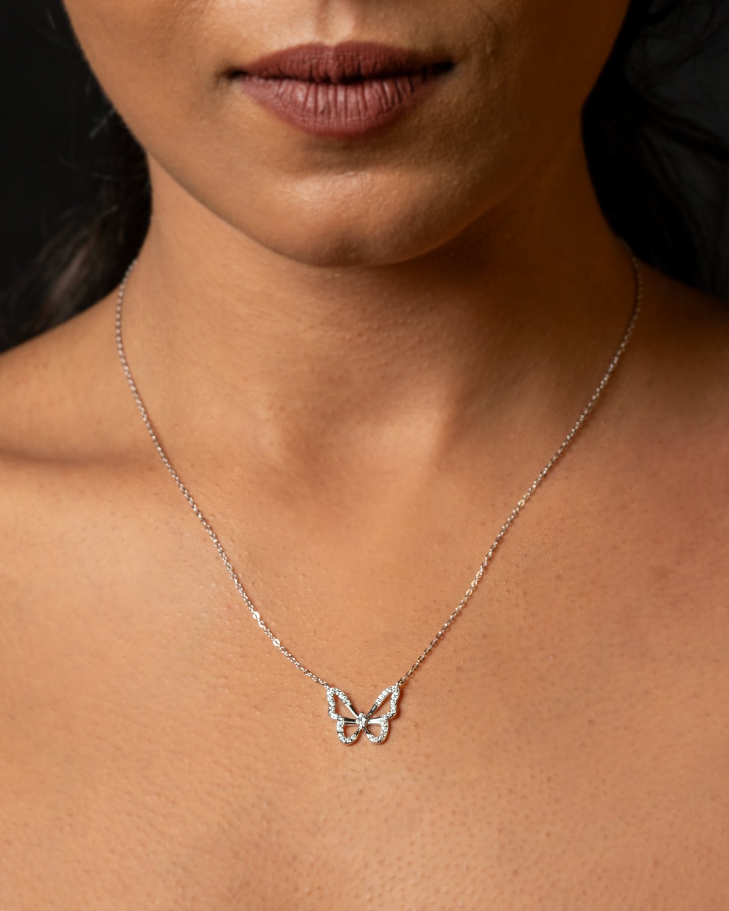 Dainty Diamond Studded Butterfly Pendant Necklace